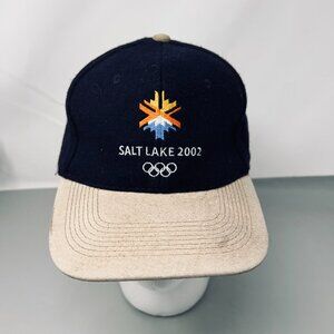 Salt Lake 2002 Mens Hat Navy Beige Wool Olympic Winter Games Strapback Cap